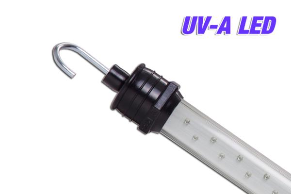 UV-A LED hand lamp with metal suspansion hook